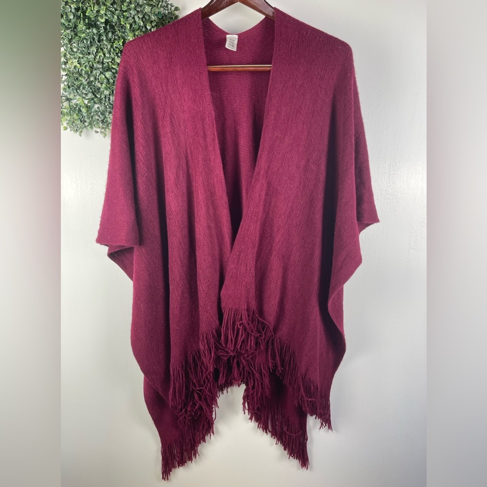 Red fringe shawl cape poncho